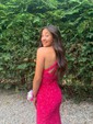 Sheath/Column One Shoulder Sparkly Velvet Sequin Prom Dresses