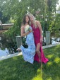 Sheath/Column One Shoulder Velvet Sequins Sweep Train Split Front Prom Dresses