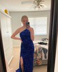 Sheath/Column One Shoulder Sparkly Velvet Sequin Prom Dresses