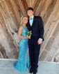 Sheath/Column One Shoulder Sparkly Velvet Sequin Prom Dresses