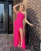 Sheath/Column One Shoulder Sparkly Velvet Sequin Prom Dresses