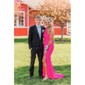 Sheath/Column One Shoulder Velvet Sequins Sweep Train Split Front Prom Dresses