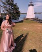 A-line Cowl Neck Satin Prom Dresses With Ruched