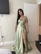 A-line Cowl Neck Satin Prom Dresses With Ruched