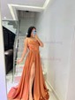 A-line Cowl Neck Satin Prom Dresses With Ruched