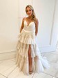 Ball Gown V-neck Tulle Ruffle Tiered Prom Dresses