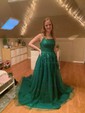 Ball Gown Scoop Neck Tulle Sweep Train Appliques Lace Prom Dresses