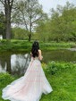 Ball Gown Scoop Neck Tulle Prom Dresses With Appliques