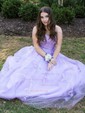 Princess Scoop Neck Tulle Prom Dresses With Appliques