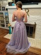 Ball Gown Scoop Neck Tulle Sweep Train Appliques Lace Prom Dresses