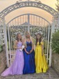 Ball Gown Scoop Neck Tulle Sweep Train Appliques Lace Prom Dresses