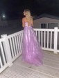 Ball Gown Scoop Neck Tulle Sweep Train Appliques Lace Prom Dresses