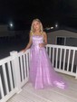 Ball Gown Scoop Neck Tulle Sweep Train Appliques Lace Prom Dresses