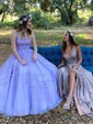 Princess Scoop Neck Tulle Prom Dresses With Appliques