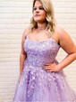 Princess Scoop Neck Tulle Prom Dresses With Appliques