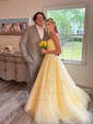 Princess Scoop Neck Tulle Prom Dresses With Appliques
