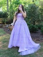 Princess Scoop Neck Tulle Prom Dresses With Appliques