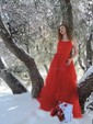 Princess Scoop Neck Tulle Prom Dresses With Appliques