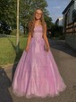 Princess Scoop Neck Tulle Prom Dresses With Appliques