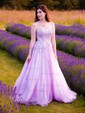 Princess Scoop Neck Tulle Prom Dresses With Appliques