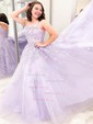 Princess Scoop Neck Tulle Prom Dresses With Appliques