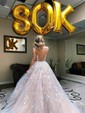 Princess Scoop Neck Tulle Prom Dresses With Appliques