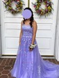Ball Gown Scoop Neck Tulle Prom Dresses With Appliques