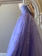 Ball Gown/Princess Sweep Train Scoop Neck Tulle Appliques Lace Prom Dresses