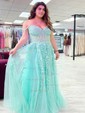 A-line Sweetheart Tulle Corset Prom Dresses With Appliques