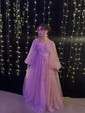 Ball Gown Sweetheart Puff Sleeve Tulle Prom Dresses With Beading