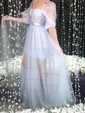 Ball Gown Sweetheart Puff Sleeve Tulle Prom Dresses With Beading