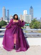 Ball Gown Sweetheart Puff Sleeve Tulle Prom Dresses With Beading