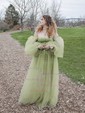 Ball Gown Sweetheart Puff Sleeve Tulle Prom Dresses With Beading