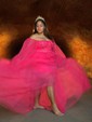 Ball Gown/Princess Sweep Train Sweetheart Tulle Long Sleeves Beading Prom Dresses