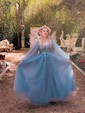 Ball Gown Sweetheart Puff Sleeve Tulle Prom Dresses With Beading
