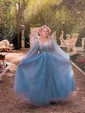 Ball Gown/Princess Sweep Train Sweetheart Tulle Long Sleeves Beading Prom Dresses