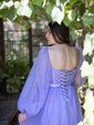 Ball Gown Sweetheart Puff Sleeve Tulle Prom Dresses With Beading