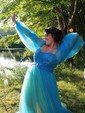 Ball Gown Sweetheart Puff Sleeve Tulle Prom Dresses With Beading