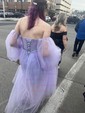 Ball Gown Sweetheart Puff Sleeve Tulle Prom Dresses With Beading