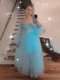 Ball Gown Sweetheart Puff Sleeve Tulle Prom Dresses With Beading