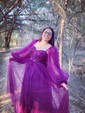 Ball Gown Sweetheart Puff Sleeve Tulle Prom Dresses With Beading