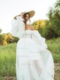 Ball Gown Sweetheart Puff Sleeve Tulle Prom Dresses With Beading
