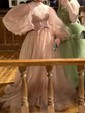 Ball Gown Sweetheart Puff Sleeve Tulle Prom Dresses With Beading