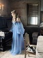 Ball Gown Sweetheart Puff Sleeve Tulle Prom Dresses With Beading