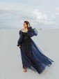Ball Gown Sweetheart Puff Sleeve Tulle Prom Dresses With Beading