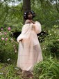 Ball Gown Sweetheart Puff Sleeve Tulle Prom Dresses With Beading