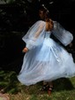 Ball Gown Sweetheart Puff Sleeve Tulle Prom Dresses With Beading