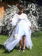 Ball Gown Sweetheart Puff Sleeve Tulle Prom Dresses With Beading