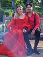 Ball Gown Sweetheart Puff Sleeve Tulle Prom Dresses With Beading