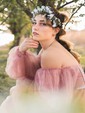 Ball Gown Sweetheart Puff Sleeve Tulle Prom Dresses With Beading